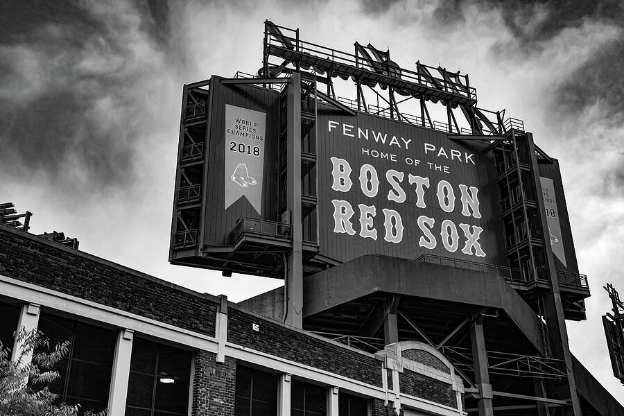 Boston Fenway Park Baseball Stadium in Black and White Photograph by Gregory Ballos