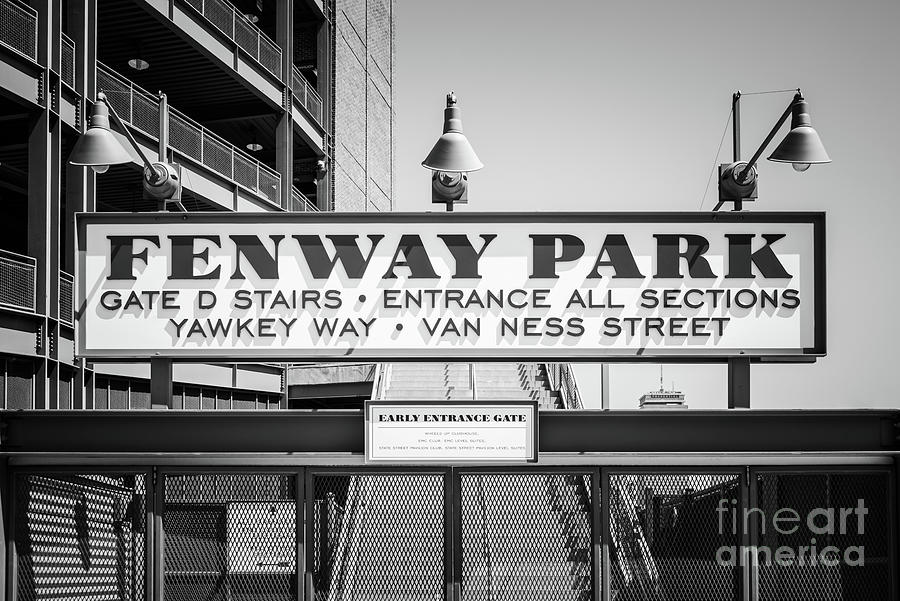 Boston Fenway Park Gate D Entrance Sign Black and White Photo Photograph by Paul Velgos