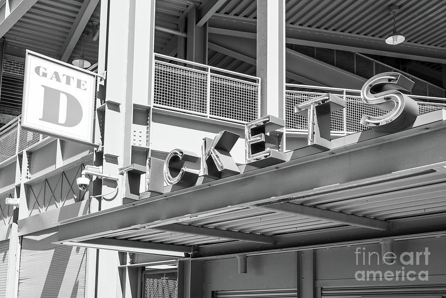 Boston Fenway Park Gate D Tickets Sign Black and White Photo Photograph by Paul Velgos