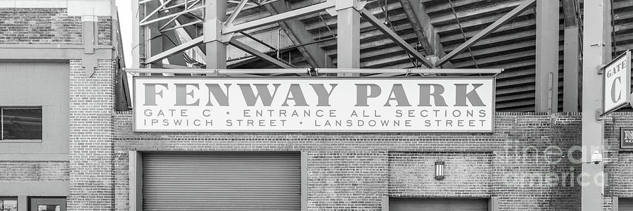 Boston Fenway Park Sign Gate C Entrance Black and White Panorami Photograph by Paul Velgos