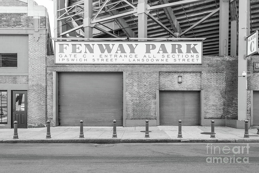 Boston Fenway Park Sign Gate C Entrance Black and White Photo Photograph by Paul Velgos
