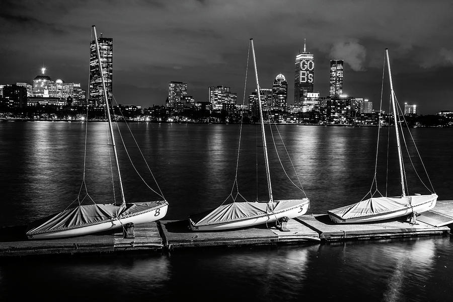 Boston Go Bs Boathouse Boston MA Prudential Black and White Photograph by Toby McGuire