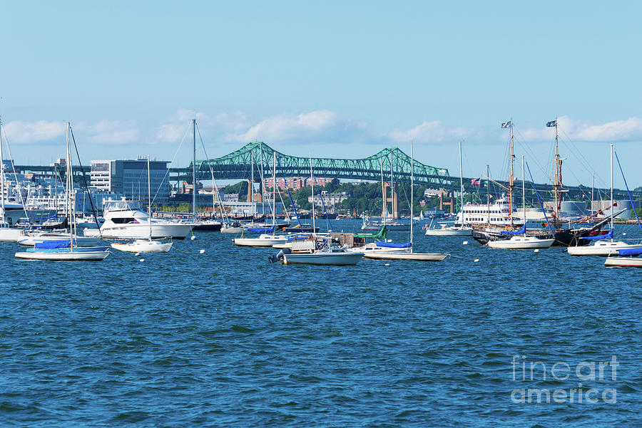 Boston Harbor Boats with Maurice Tobin Memorial Bridge Photo Photograph by Paul Velgos