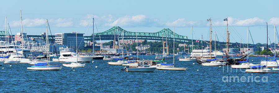 Boston Harbor Boats with Tobin Bridge Panoramic Photo Photograph by Paul Velgos