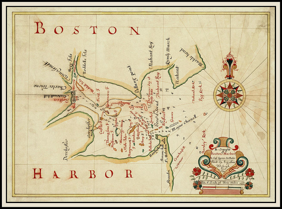 Boston Harbor Massachusetts Vintage Historical Map 1694 Drawing by ...