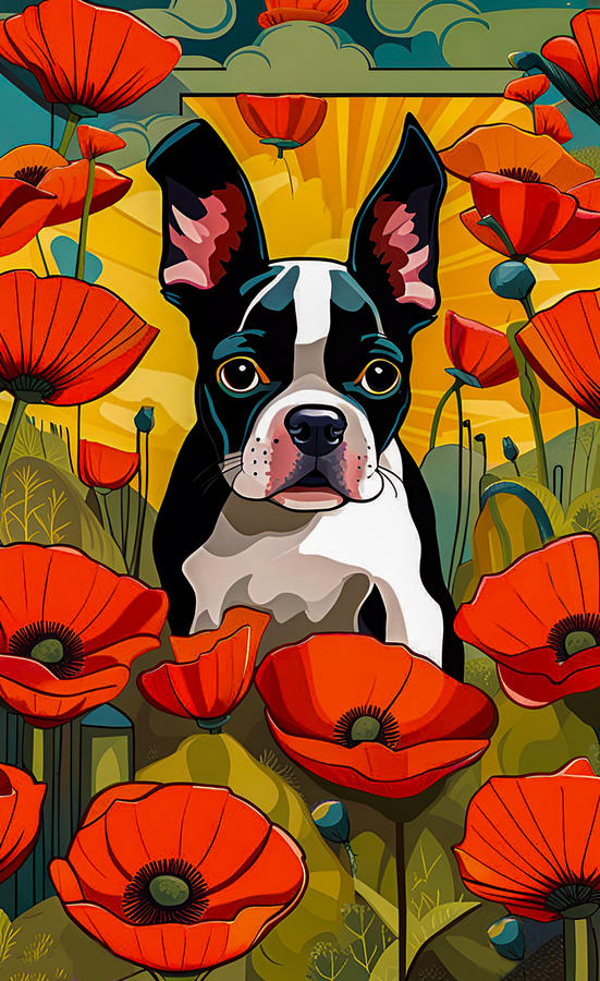 Boston in field of poppies in1920 Mixed Media by Jeff Burgess
