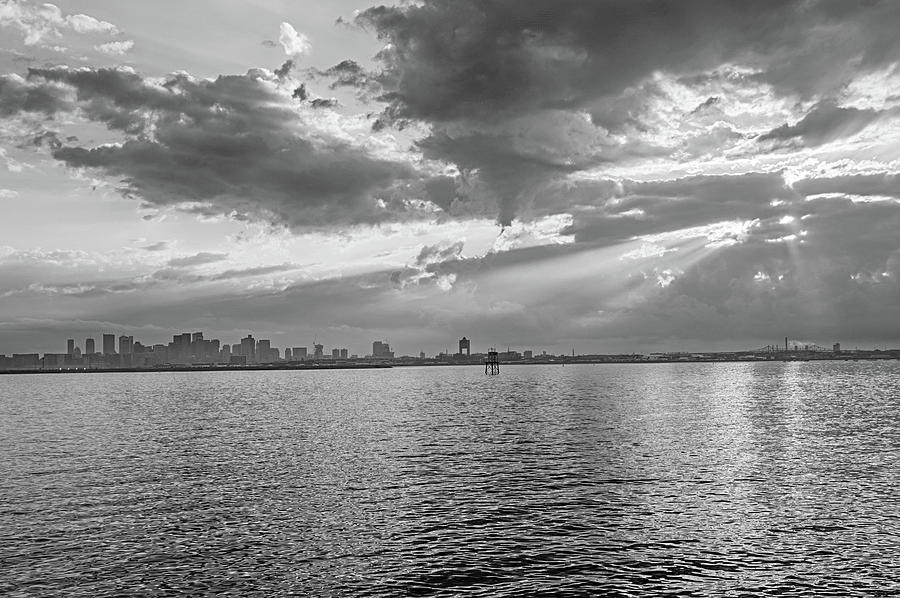 Boston in the Spotlight from WInthrop MA Black and White Photograph by Toby McGuire