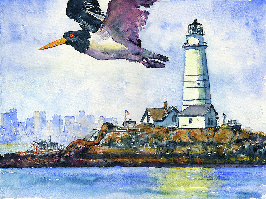 Boston Lighthouse Painting by John D Benson
