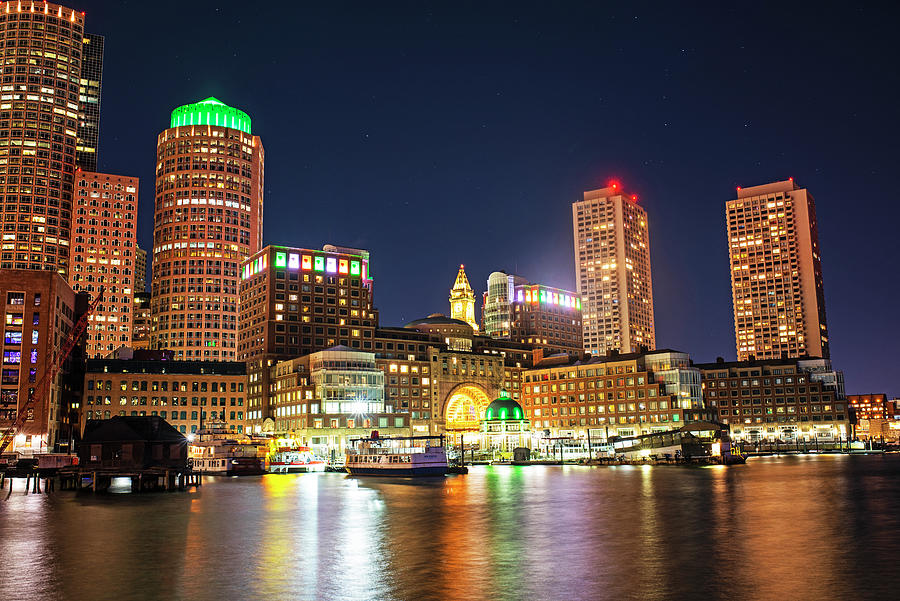 Boston Lit Up for Saint Patricks Day on The Boston MA Waterfront Photograph by Toby McGuire