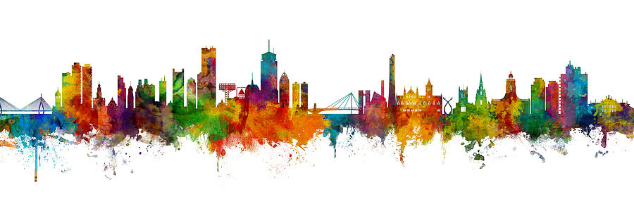 Boston MA and Northampton UK Skyline Mashup Digital Art by Michael Tompsett