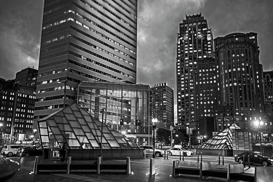 Boston MA Atlantic Ave at Dusk Black and White Photograph by Toby McGuire