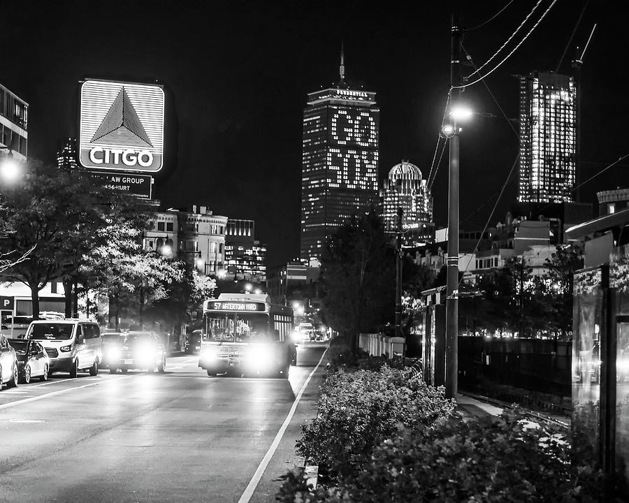 Boston MA Commonwealth Ave Citgo Sign Black and White Photograph by Toby McGuire