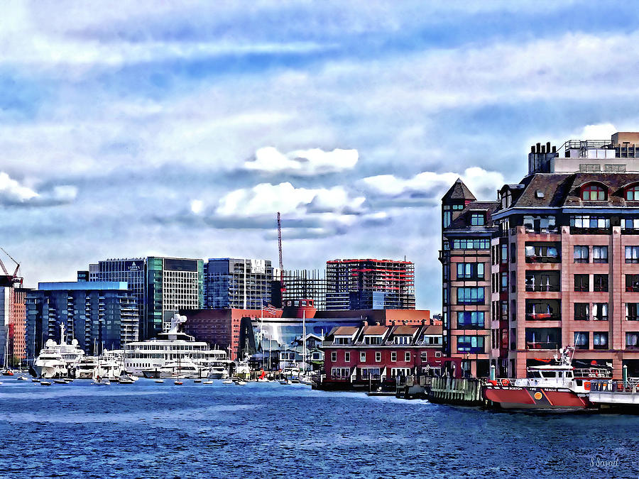Boston Photograph - Boston MA - Fire Boat Docked in Boston Inner Harbor by Susan Savad