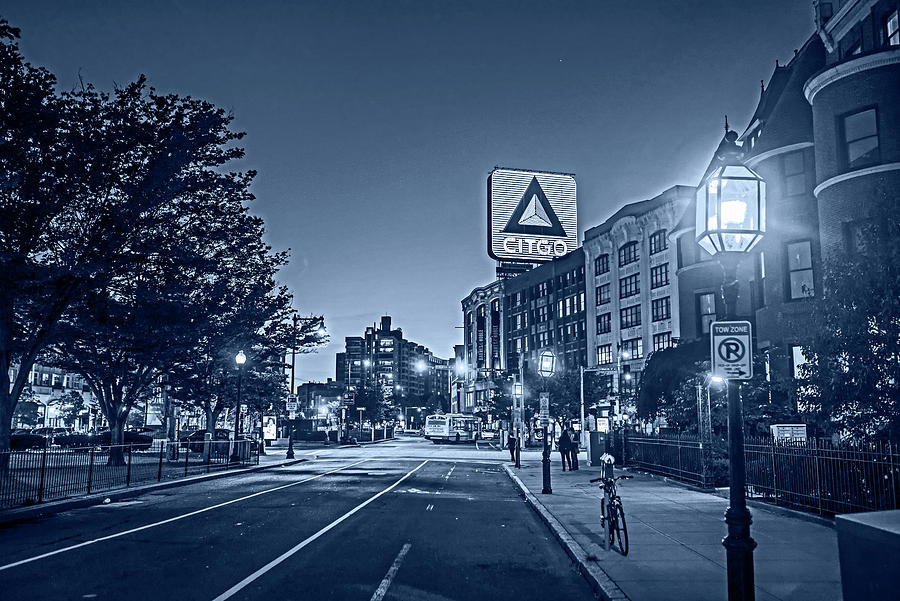 Boston MA Kenmore Square Commonwealth Ave Citgo Sign at Sunset Monochrome Blue Nights Photograph by Toby McGuire