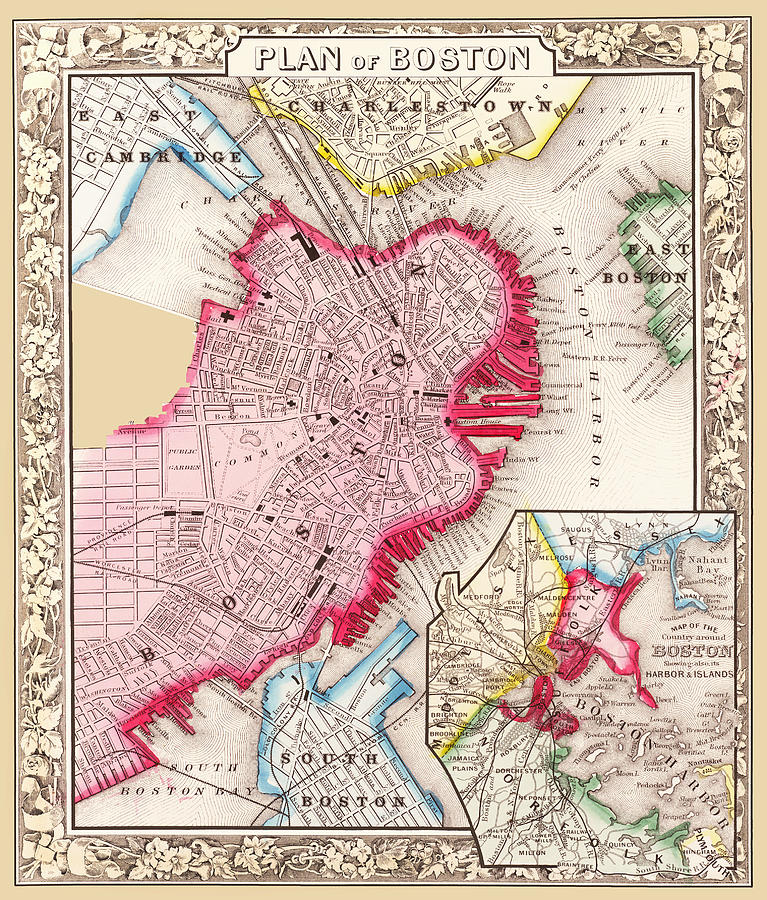 Boston Map 1863 Photograph by Phil Cardamone