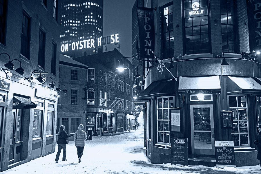 Boston Marshall Street Snowy Street Winter Blue Monochrome Nights Photograph by Toby McGuire