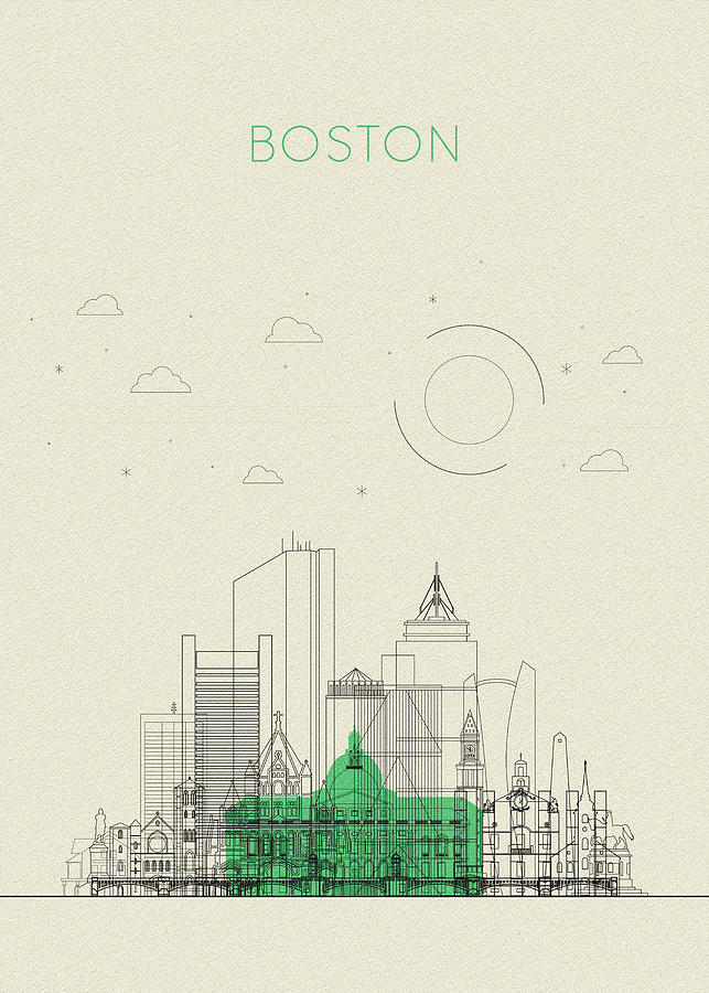 Boston, Massachusetts Abstract City Skyline Drawing by Inspirowl Design