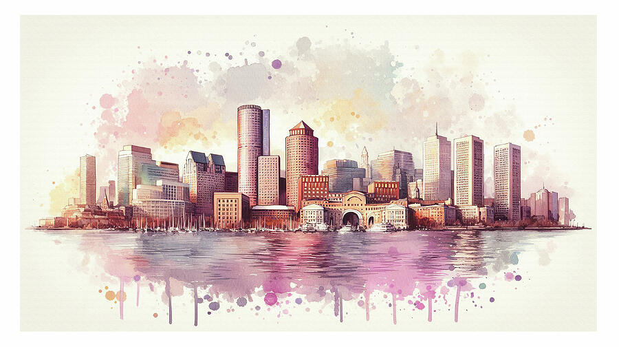 Boston Massachusetts Colorful Skyline Digital Art by Movie Poster ...