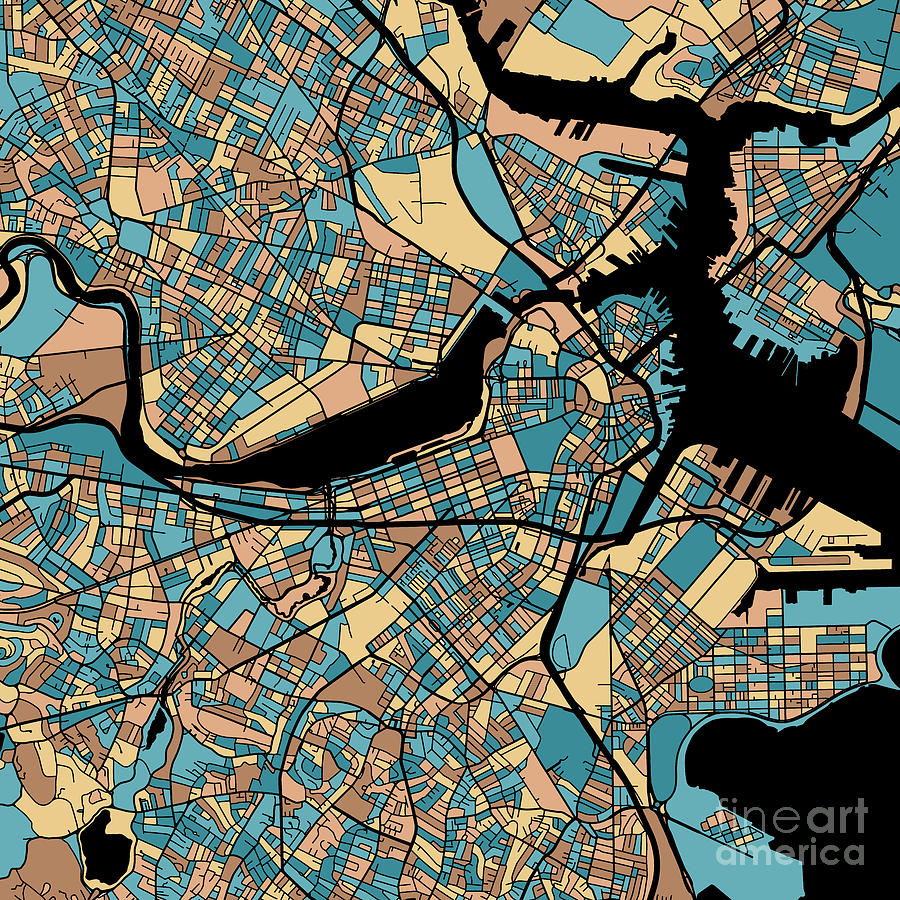 Boston Massachusetts map in Mid Century Pastel Digital Art by Pattern ...