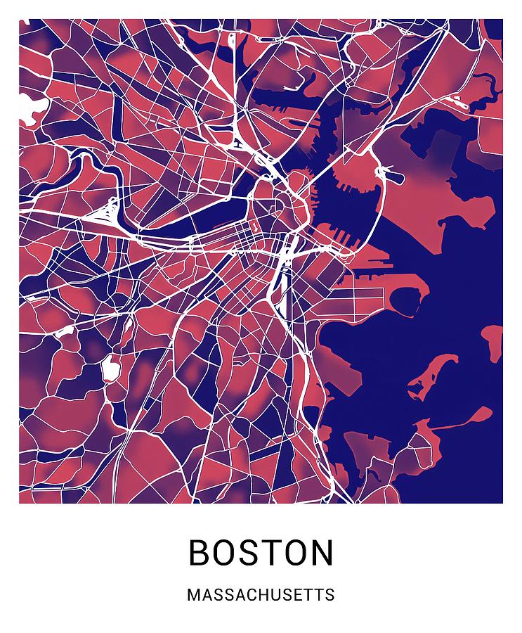 Boston Massachusetts Named City Map - Red-Blue Duotone Digital Art by ...