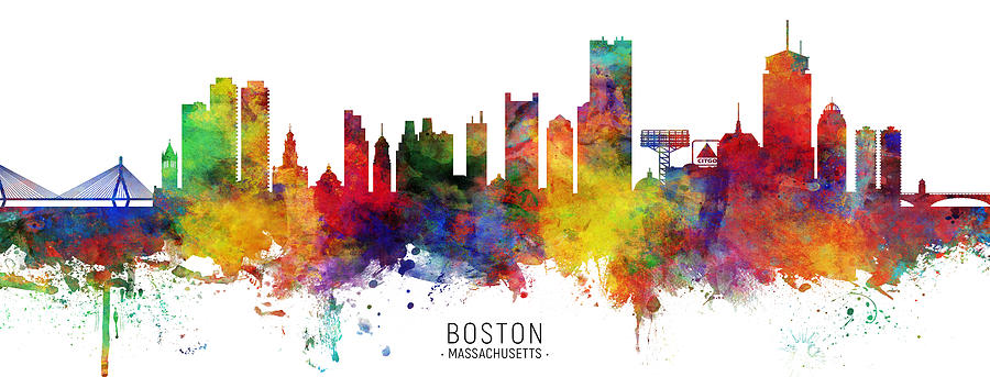 Boston Digital Art - Boston Massachusetts Skyline Panoramic by Michael Tompsett