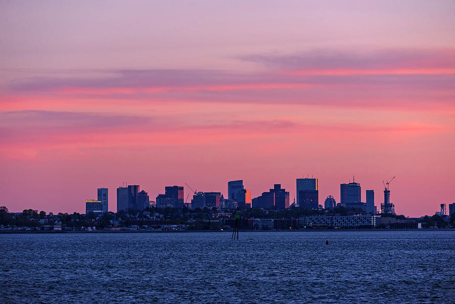 Boston Massachusetts Skyline Red Sunset Photograph by Toby McGuire