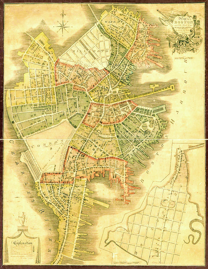Boston Massachusetts Vintage Map 1814 Drawing by Joseph S Giacalone