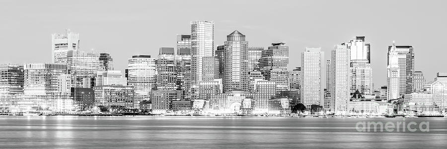 Boston Morning Skyline Black and White Panoramic Photograph by Paul Velgos