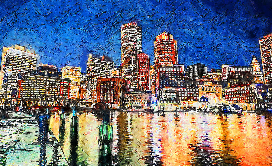 Boston Nights, Panorama - 01 Painting by AM FineArtPrints