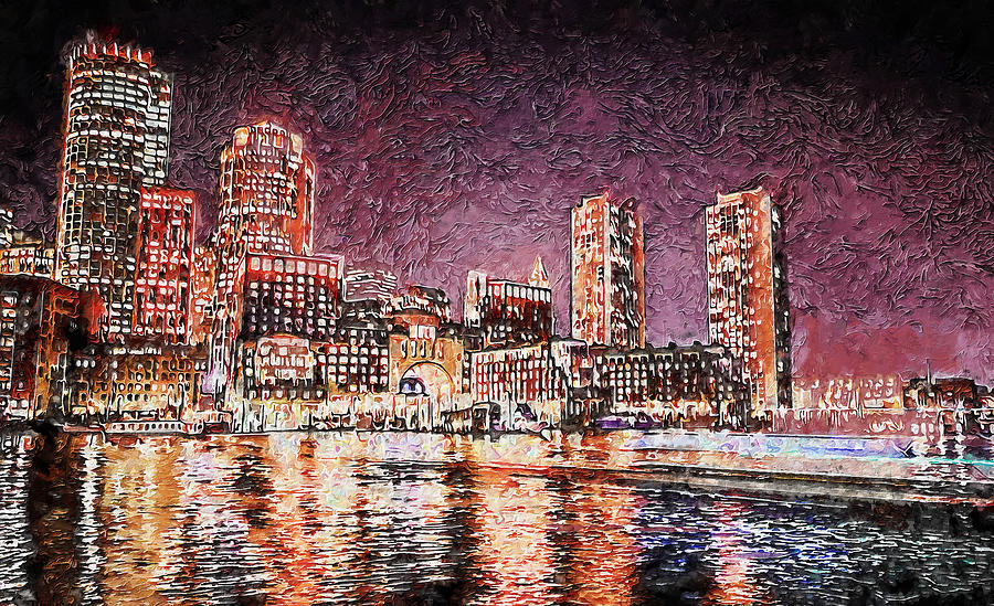 Boston Nights, Panorama - 02 Painting by AM FineArtPrints