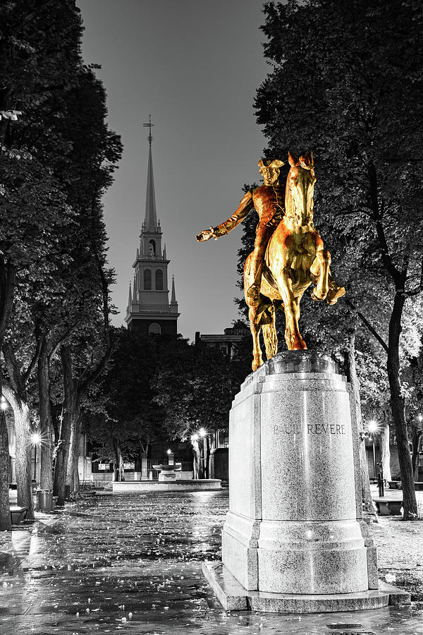 Boston Old North Church And Paul Revere Monument - Selective Color Edition Photograph by Gregory Ballos