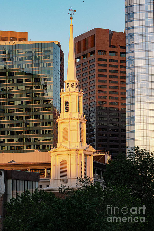 Boston Park Street Church Tower at Dusk Photograph by Bob Phillips