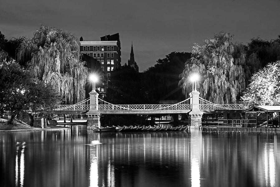Boston Public Garden Bridge Reflection Boston MA Black and White Photograph by Toby McGuire