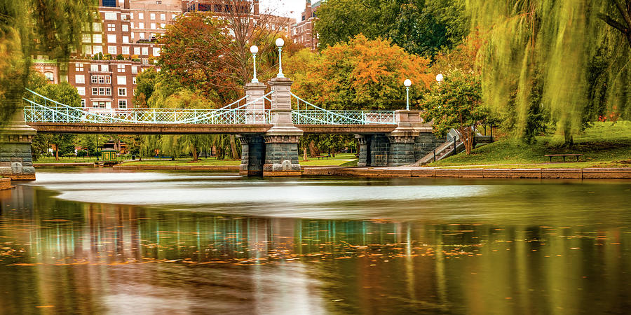 Boston Public Garden Foot Bridge Panorama In Autumn Photograph