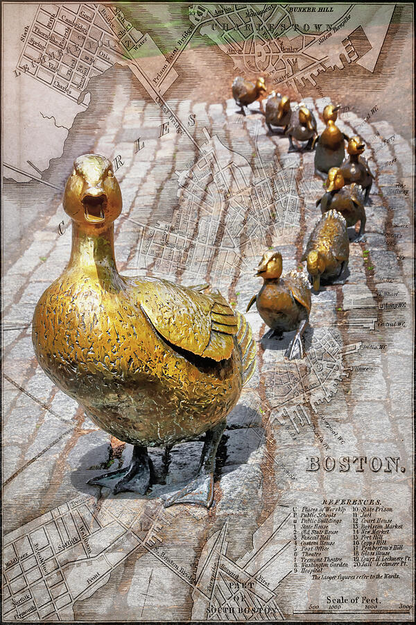 Boston Public Garden Make Way For Ducklings With Historical Map  Photograph by Carol Japp