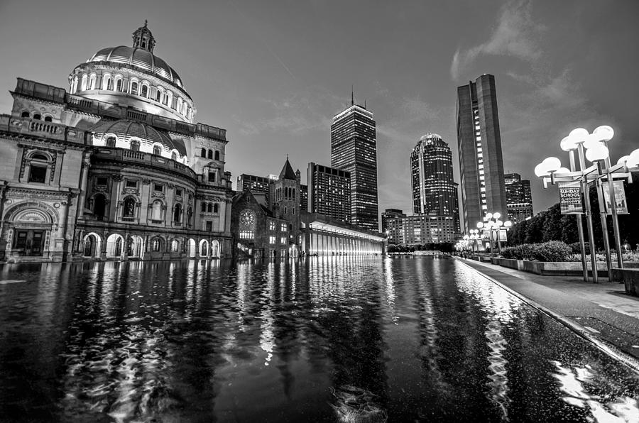 Boston Reflecting Pool Christian Science Church Black and White Photograph by Toby McGuire