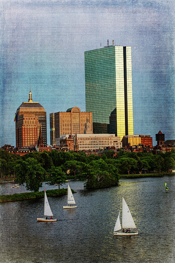 BOSTON-SAILING THE CHARLES RIVER with texture Photograph by Judy Wolinsky