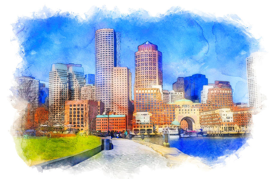 Boston Skyline - 01 Painting by AM FineArtPrints