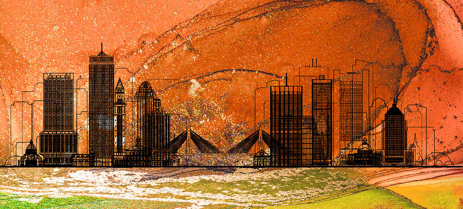Boston Skyline 01 Painting by Miki De Goodaboom