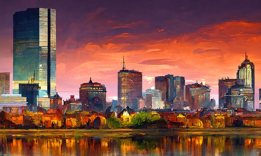 Boston Skyline, 03 Painting by AM FineArtPrints