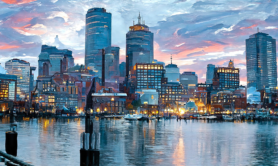 Boston Skyline, 05 Painting by AM FineArtPrints