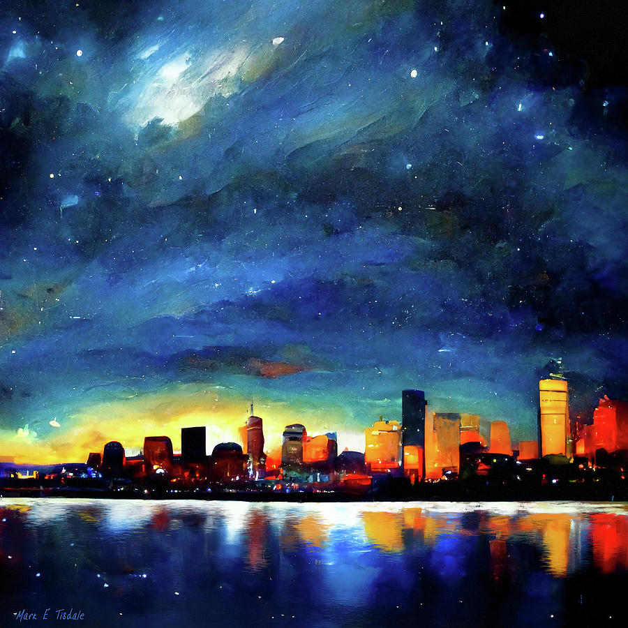 Boston Skyline - Abstract Night Sky Digital Art by Mark Tisdale