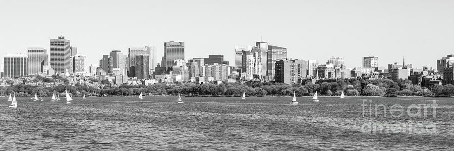 Boston Skyline and Charles River Black and White Panorama Photo Photograph by Paul Velgos