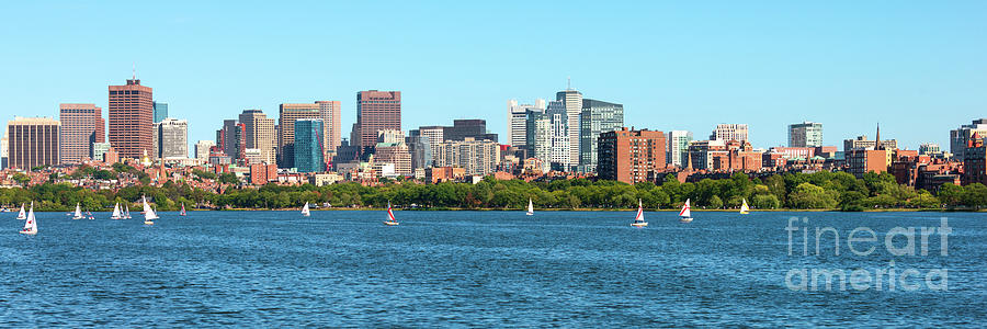 Boston Skyline and Charles Sailboats Panoramic Photo Photograph by Paul Velgos