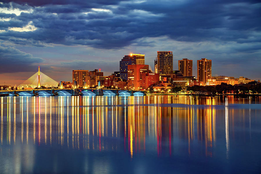 Boston Skyline Photograph - Boston Skyline and Famous Bridges at Dawn Over The Charles River by Gregory Ballos