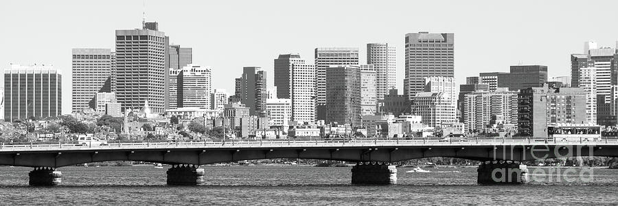 Boston Skyline and Harvard Bridge Black and White Panoramic Phot Photograph by Paul Velgos
