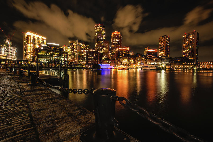 Boston Skyline at Night Photograph by Robert J Wagner