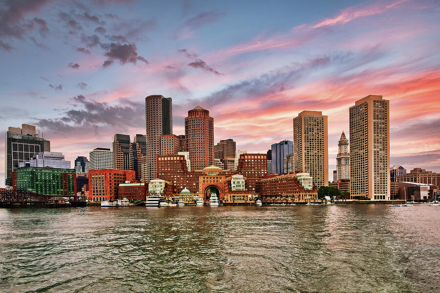 Boston Skyline at sunset Photograph by Marcia Colelli - Pixels