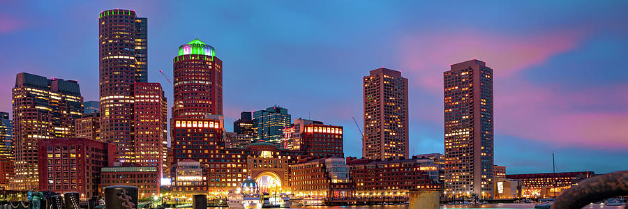 Boston Skyline Dusk Panorama Photograph by Gregory Ballos