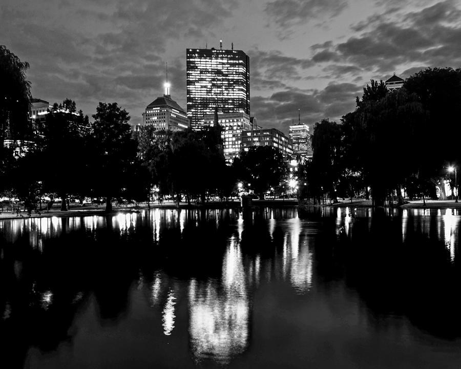 Boston skyline from the Boston Public Garden Black and White Photograph by Toby McGuire